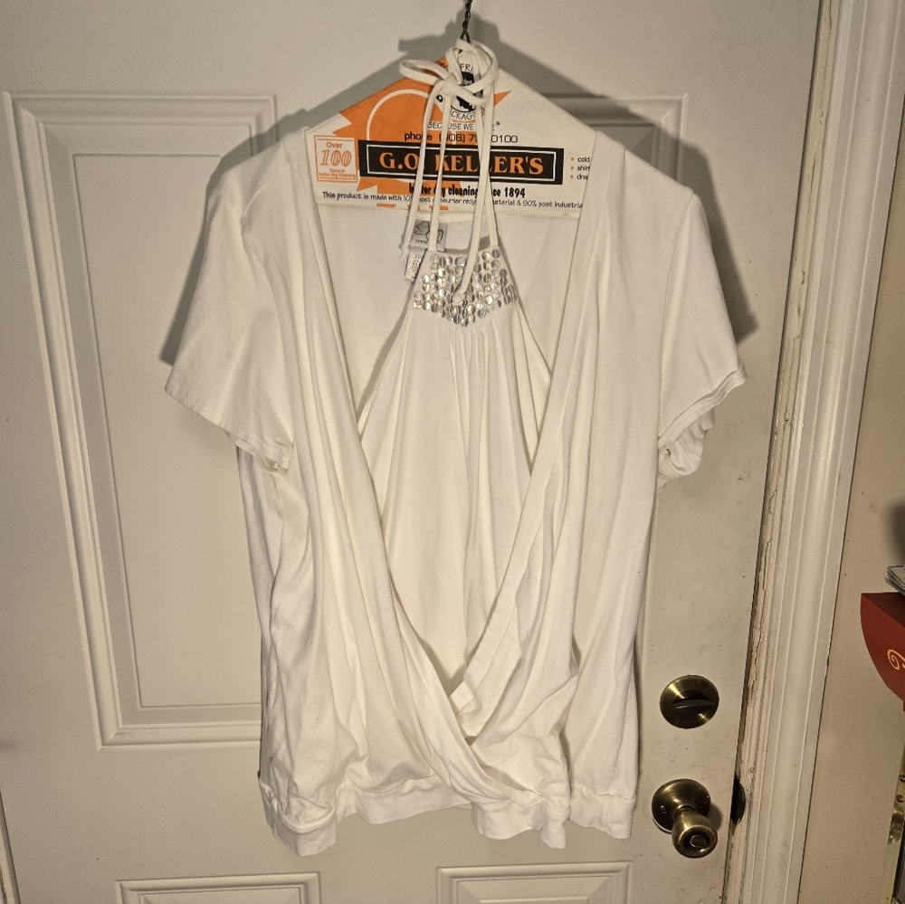 Stretch Vintage Halter Top / Wrap Shirt Size 22/24 Cotton Sequens Unique
